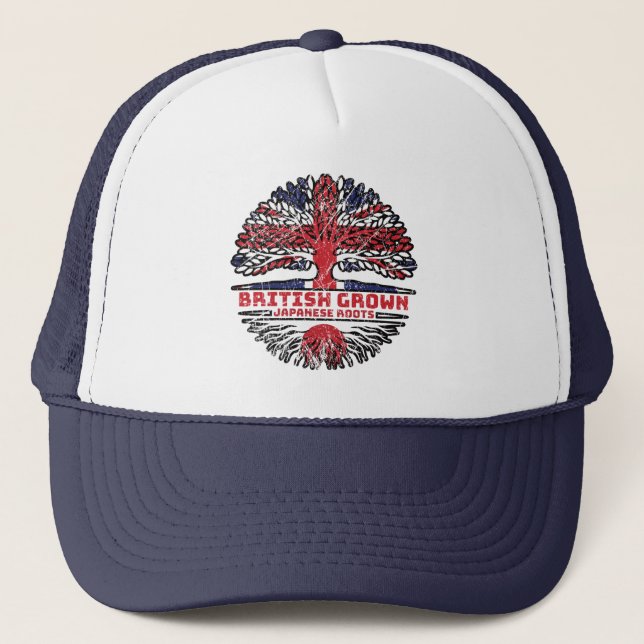 Japan Japanese Uk United Kingdom British Tree Trucker Hat (Front)
