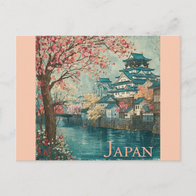 Japan Japenese Temple Cherry Blossom Travel Postcard (Front)