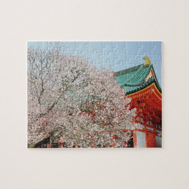 Japan, Kyoto. Cherry blossom of Shinto Jigsaw Puzzle (Horizontal)