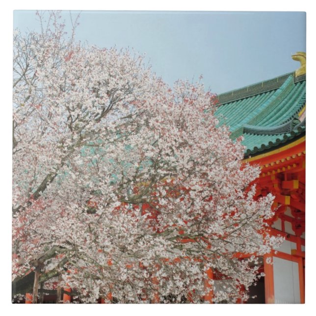 Japan, Kyoto. Cherry blossom of Shinto Tile (Front)