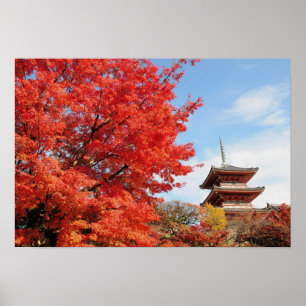 Japan, Kyoto. Kiyomizu temple in Autumn colour Poster