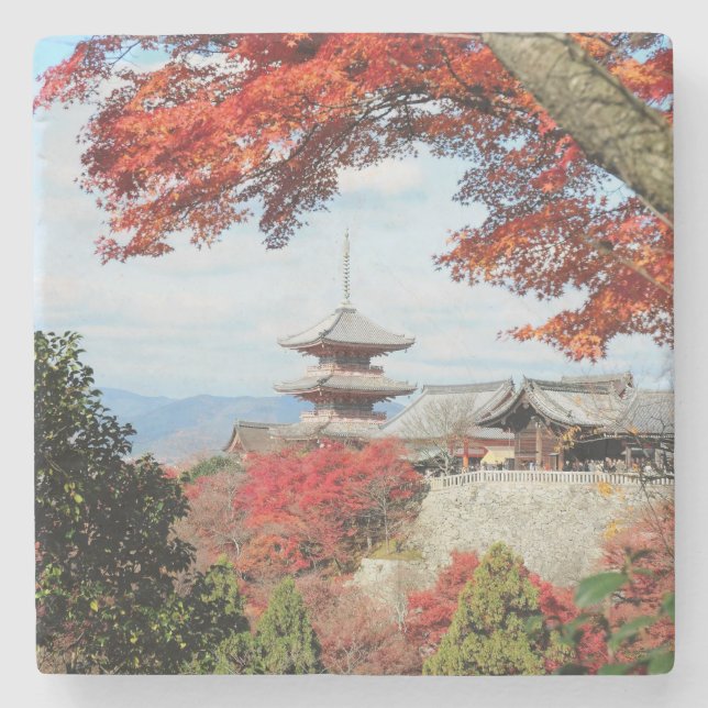 Japan, Kyoto. Kiyomizu temple in Autumn colour Stone Coaster (Front)