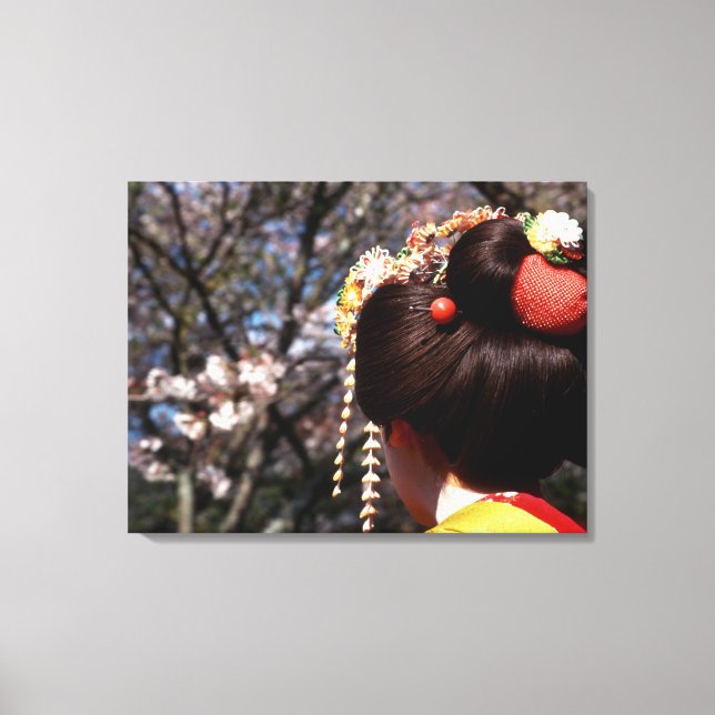 Japan, Kyoto. Rear view close-up of geisha's Canvas Print (Front)