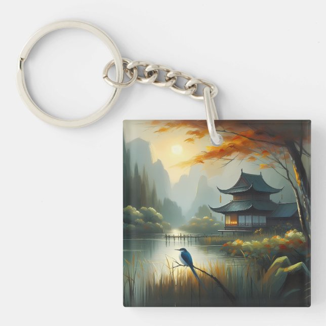 Japan Lake Bird 1 - Canvas Keychain (Front)