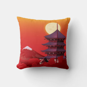 Japan landscape travel cartoon throw pillow