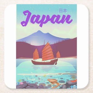 japan landscape travel poster square paper coaster