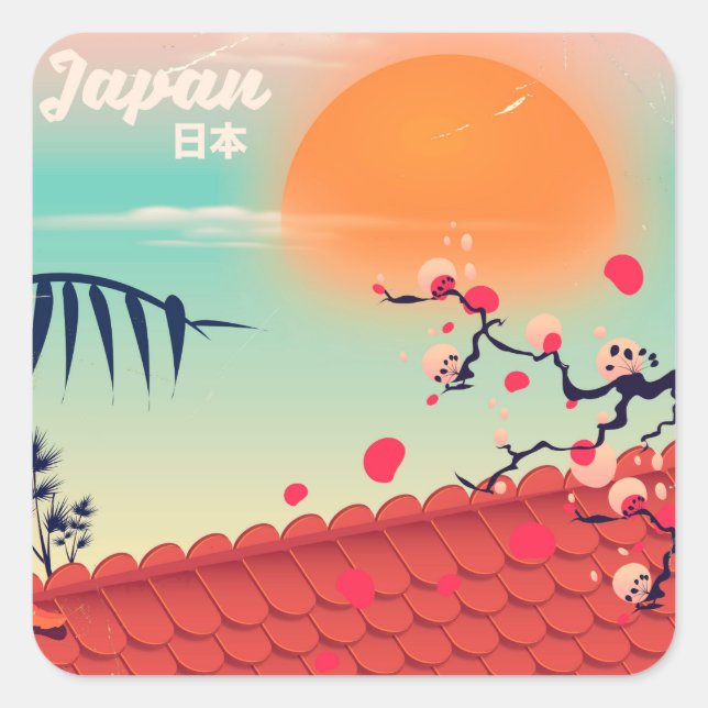 Japan Landscape travel poster Square Sticker (Front)