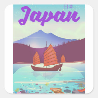 japan landscape travel poster square sticker