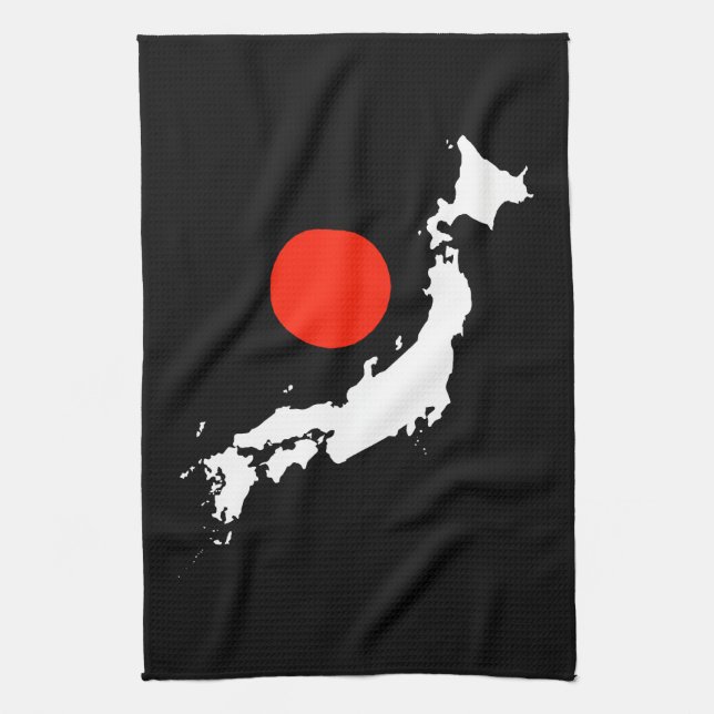Japan map outline and red circle from flag kitchen towel (Vertical)