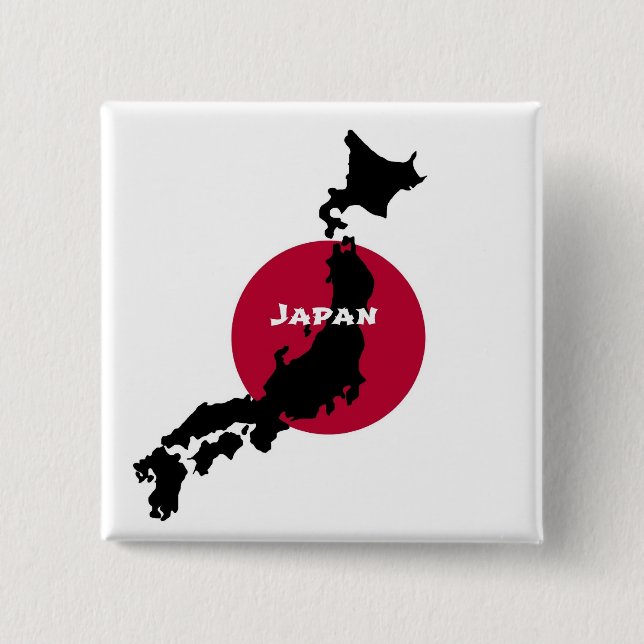 Japan - Map Silhouette and Flag 2 Inch Square Button (Front)