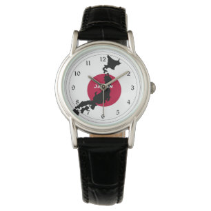 Japan, Map Silhouette and Flag Watch