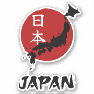 Japan map with red sun decoration