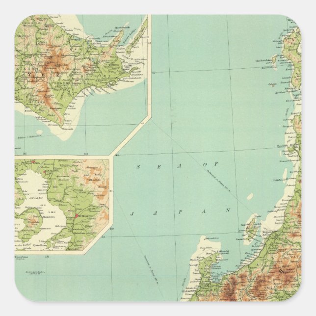 Japan map with shipping routes square sticker (Front)