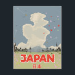 Japan Mount Fiji vintage style cartoon Postcard<br><div class="desc">Japan Mount Fiji vintage style cartoon travel poster. Visit Japan.</div>