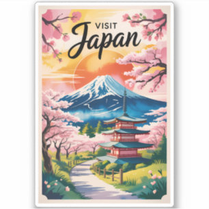 Japan Mount Fuji Illustration Travel Art Vintage
