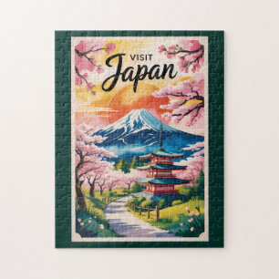 Japan Mount Fuji Illustration Travel Art Vintage Jigsaw Puzzle