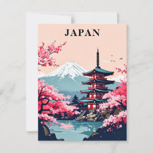 Japan Mount Fuji, Pagoda, and Cherry Blossom Postcard