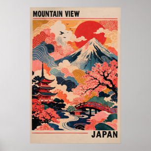 Japan Mountain View Poster, Retro Mount Fuji Poster