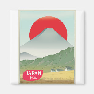 Japan mountain vintage travel poster magnet