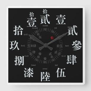 Japan old kanji style [black face] square wall clock
