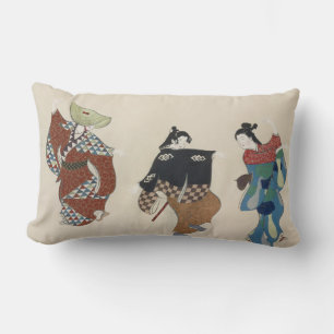 japan painting traditional vintage dancers kimono lumbar pillow