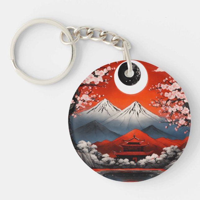 Japan Red Sun the sacred mountain Keychain (Front)