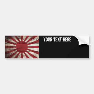 Japan Rising Sun Flag on Old Wood Grain Bumper Sticker