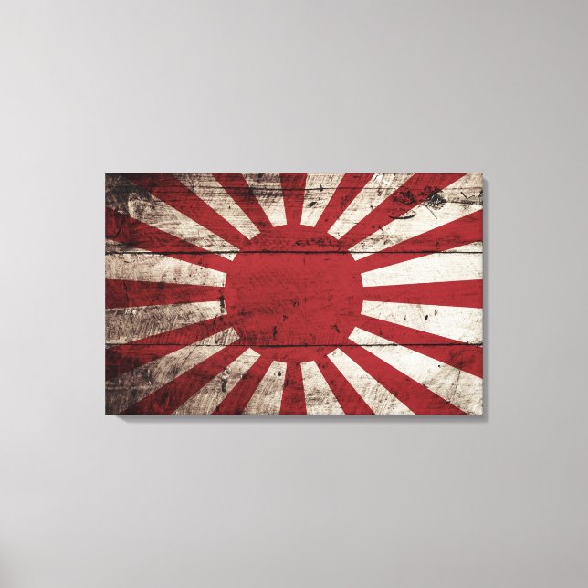 Japan Rising Sun Flag on Old Wood Grain Canvas Print (Front)