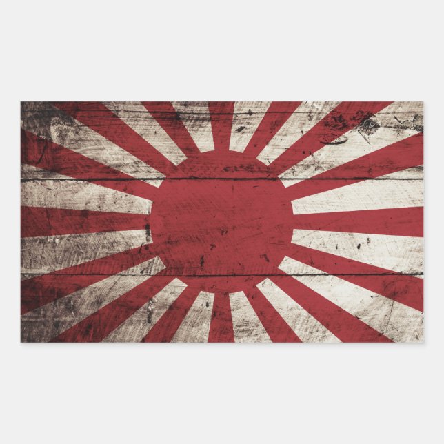 Japan Rising Sun Flag on Old Wood Grain Sticker (Front)