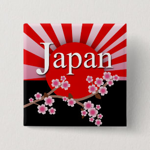 Japan Rising Sun Sakura Earthquake Relief Button