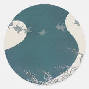 japan river landscape traditional vintage birds na classic round sticker