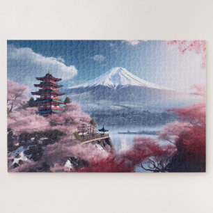 Japan, Sakura and Fuji landscape Jigsaw Puzzle