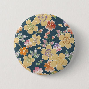 Japan, Sakura, Kimono, Origami, Chiyogami, Flower, 2 Inch Round Button