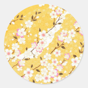 Japan, Sakura, Kimono, Origami, Chiyogami, Flower, Classic Round Sticker