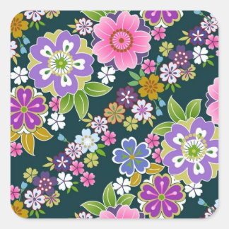 Japan, Sakura, Kimono, Origami, Chiyogami, Flower, Square Sticker