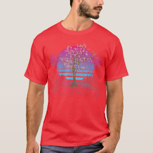 Japan Sakura Tree Pink Flower 80s Vaporwave Cherry T-Shirt