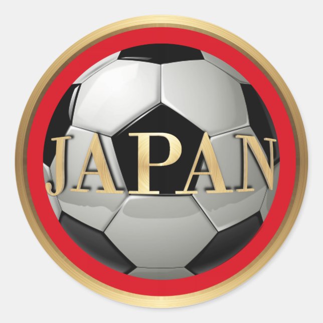 Japan Soccer Ball with Golden Frame Classic Round Sticker (Front)