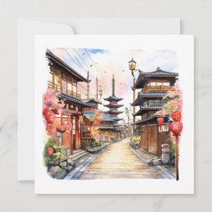 Japan street cozy spring watercolor invitation