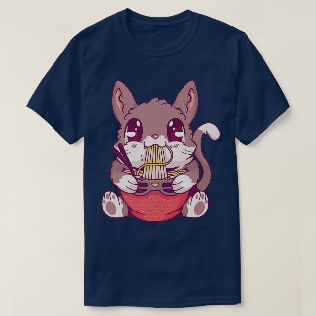 Japan Style Anime Kawaii Ramen Cat  T-Shirt (Design Front)