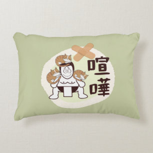 Japan Sumo Tokyo - FIGHTO!!! ft. three cats Green Accent Pillow