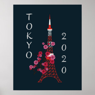 Japan Tokyo 2020 Sakura & Tower Poster