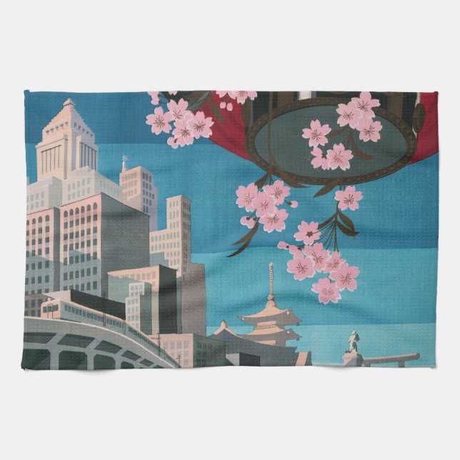 Japan Tokyo Vintage Japanese Travel Poster Kitchen Towel (Horizontal)