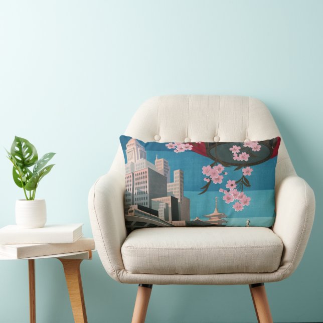 Japan Tokyo Vintage Japanese Travel Poster Lumbar Pillow (Chair)