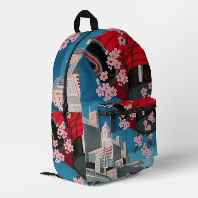 Japan Tokyo Vintage Japanese Travel Poster Printed Backpack (Back Corner Left)