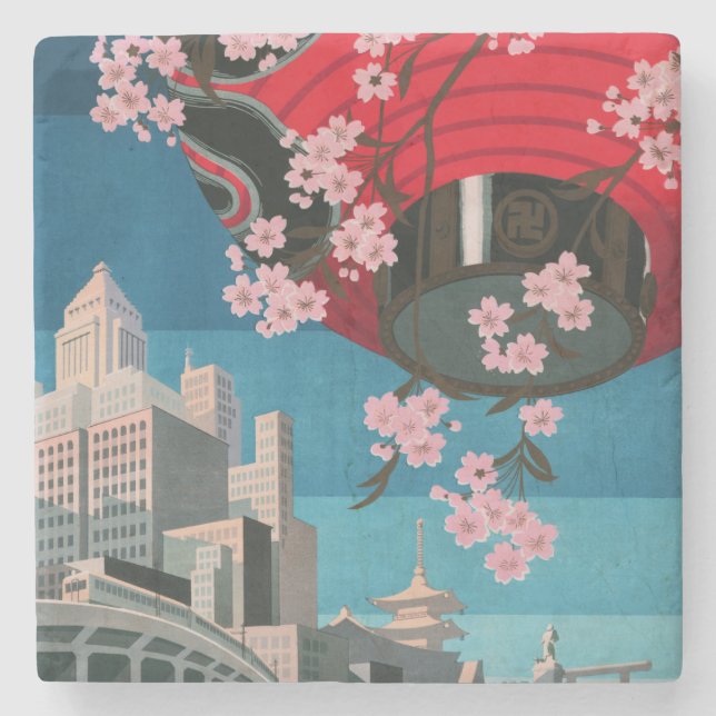 Japan Tokyo Vintage Japanese Travel Poster Stone Coaster (Front)