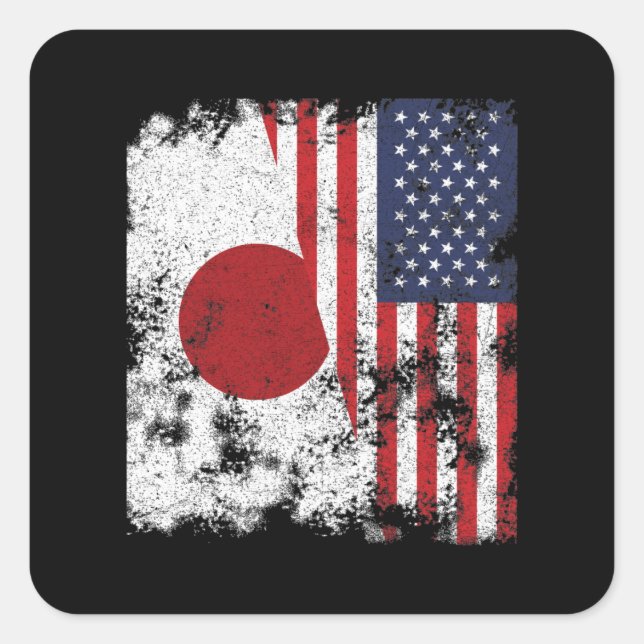 Japan USA Flag - Half American Square Sticker (Front)