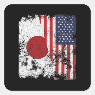 Japan USA Flag - Half American Square Sticker