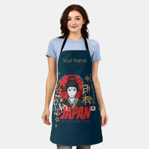 Japan Vintage Geisha with Flag Koi and Lotus Souve Apron
