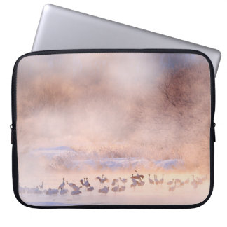 Japan winter nature. Wildlife scene, snowy nature. Laptop Sleeve
