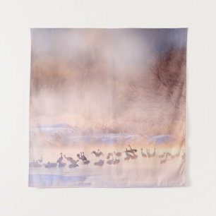 Japan winter nature. Wildlife scene, snowy nature. Tapestry